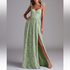 Azazie Denisse A-line Ruched Maxi Dress in Agave